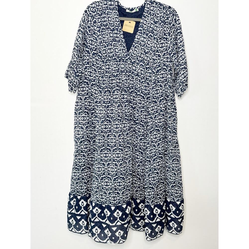 Navy White Printed V-Neck Women's Dress